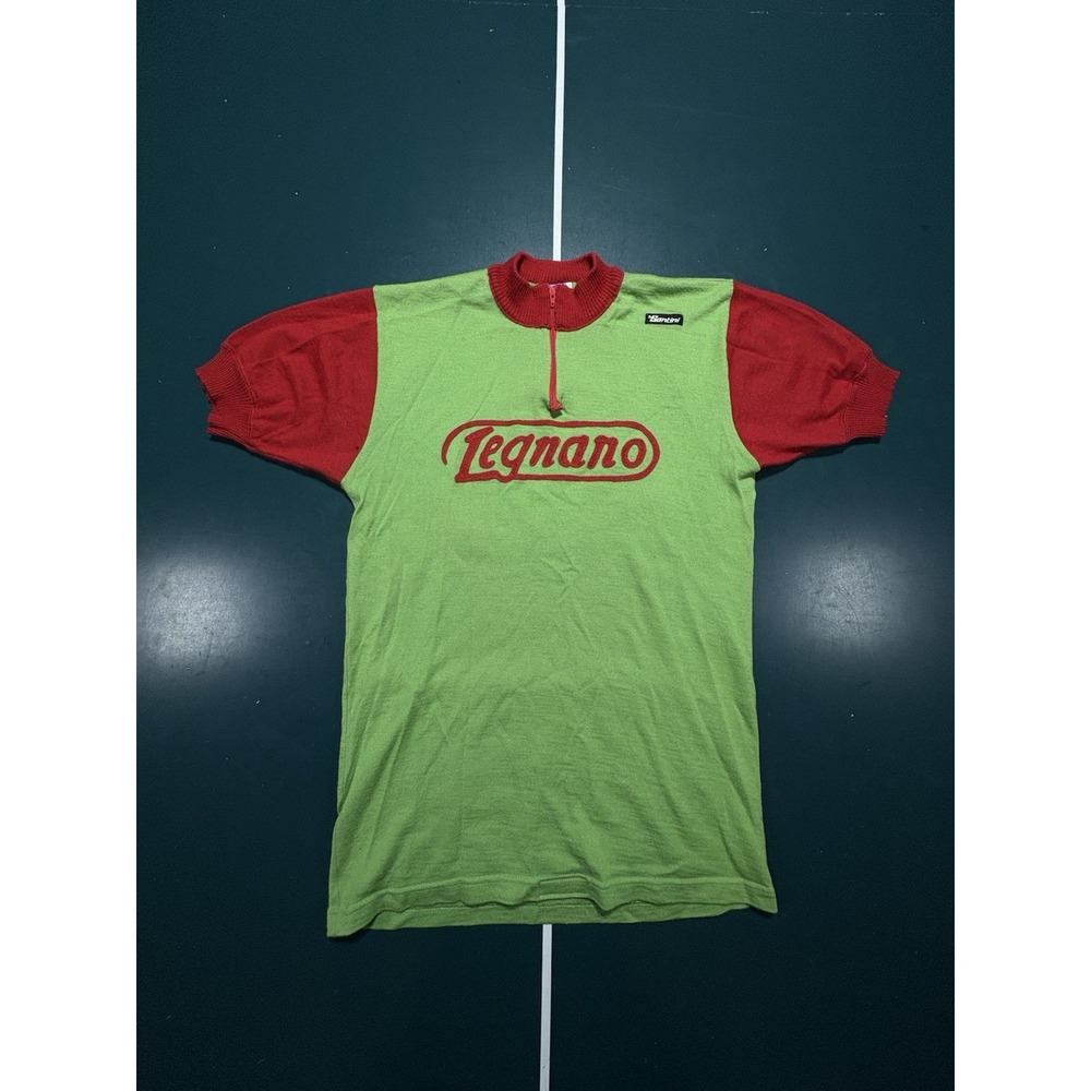 Vintage Santini Legnano Cycling Jersey Wool Knit Green Red Size XL Italy RARE